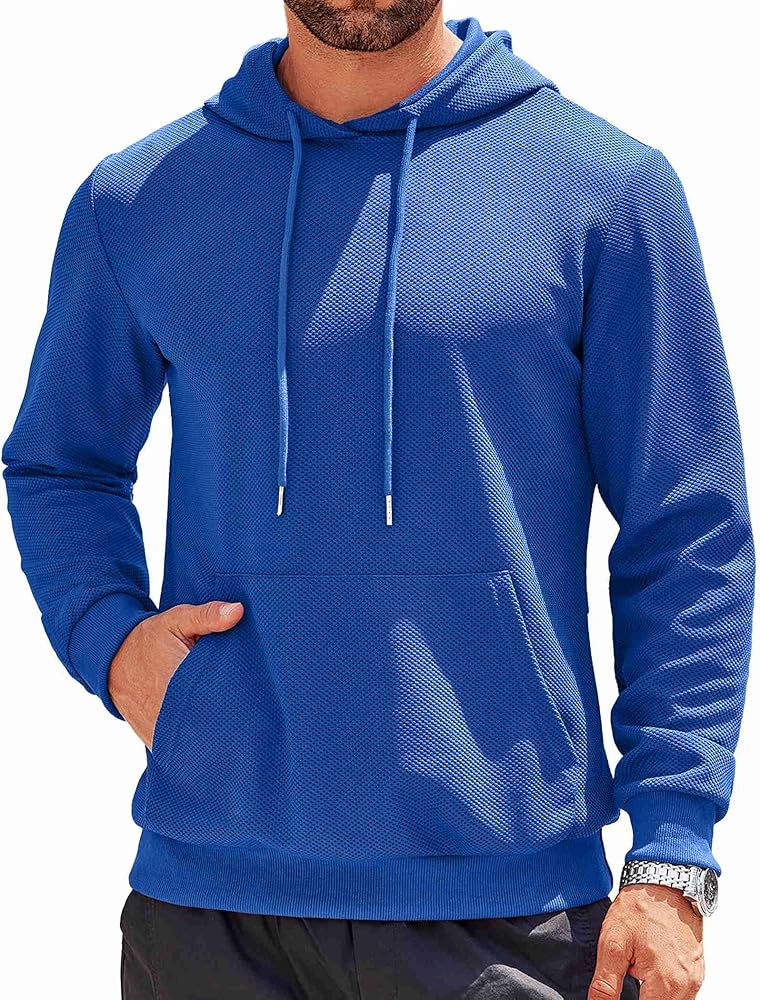 COOFANDY Men's Hooded Sweatshirts Long Sleeve Casual Waffle Knit Pullover Hoodies with Kanga Pocket