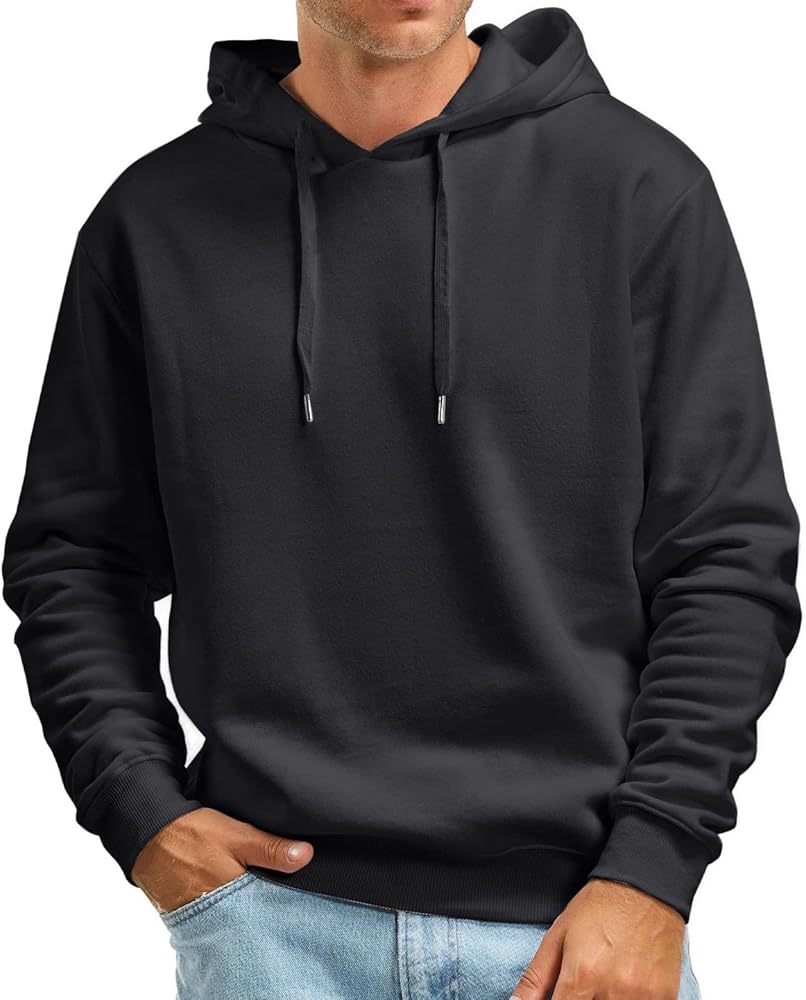 Mens Casual Loose Fit Hoodies Long Sleeve Hooded Sweatshirt 2023 Winter Fashion Lightweight T Shirts Tops Streetwear Black X-Large