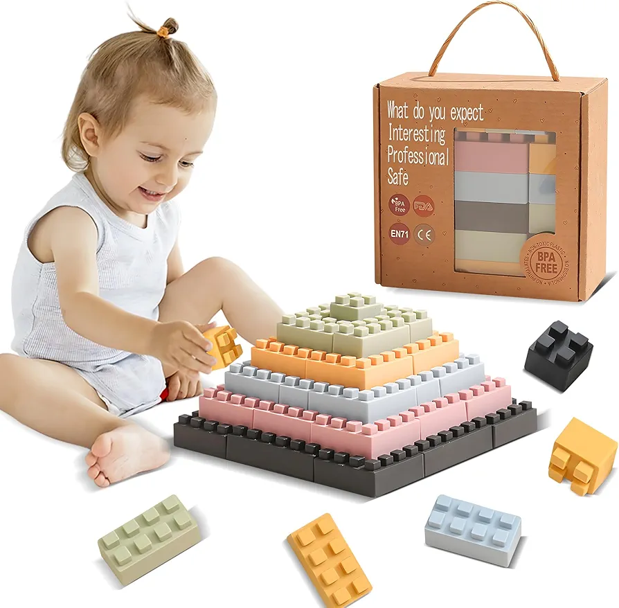 Silicone Blocks Soft Building Blocks, Montessori Educational Toy Soft Baby Blocks for Teething Gifts, Large Sensory Stacking Toys for Preschool Learning Creative Play, 20PCS