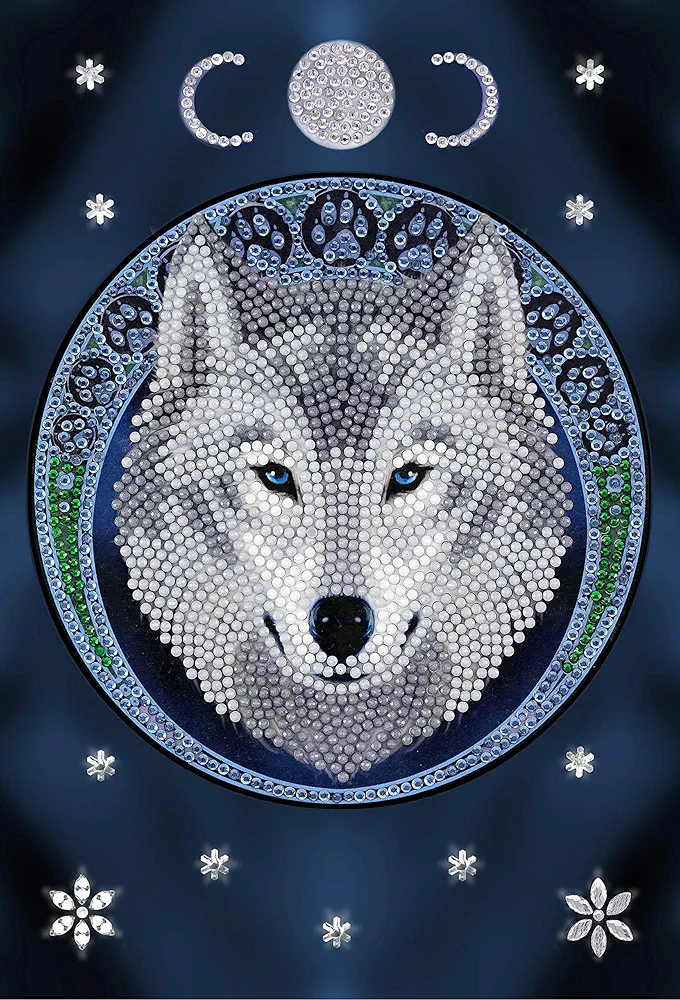 Crystal Art Diamond Painting Notebook - Lunar Wolf - Create a Sparkling Notebook Cover Using Crystals - for Ages 8 and up