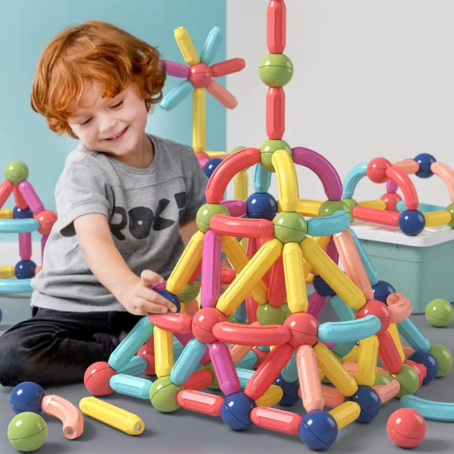 BAKAM 160PCS Magnetic Building Blocks for Kids Ages 4-8, STEM Construction Toys for Boys and Girls, Large Size Magnetic Sticks and Balls Game Set for Kid’s Early Educational Learning