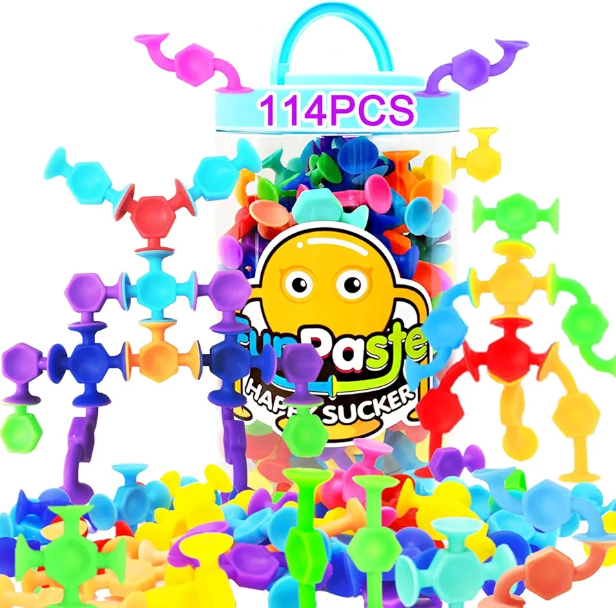 114pcs Suction Cup Toys Bath Toys for Kids Toddlers Family Game Preschool Learning Sensory Kindergarten Toys Montessori Classroom Toys Gift for Kids 3 4 5 6 7 8, Bathtub Window Toys for Autis