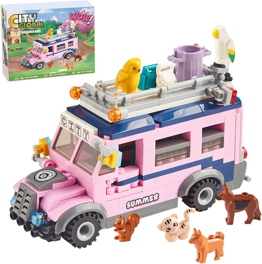 WINNER SPACE City Camping Car Building Block Sets, Camper Van Building Toys, Small Car Model Building Kits Comes with Animals, Great Gifts for Kids, Idea Car Toys for Girls(353 Pcs)