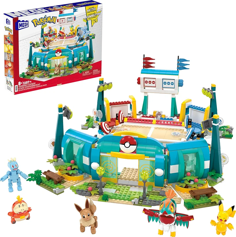 Mega Pokémon Building Toys Set Training Stadium with 1101 Pieces, 5 Poseable Characters and Battle Play, for Kids