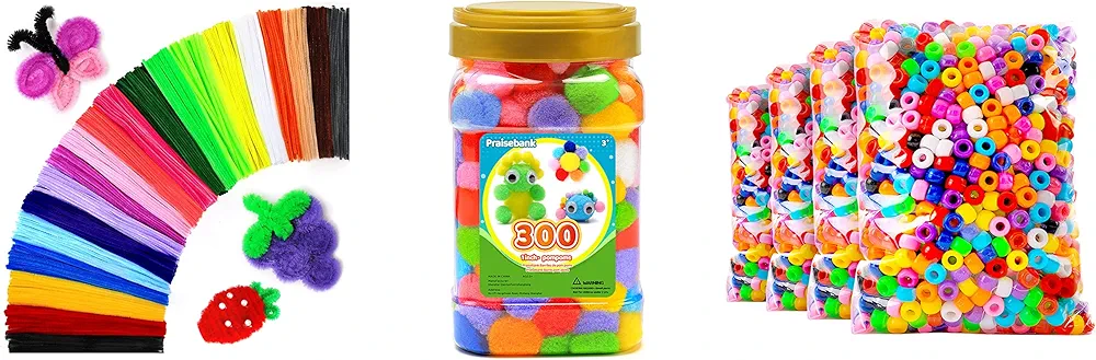 200pcs pipe cleaners + 300pcs pom poms + 4000pcs pony beads, art and craft supplies.