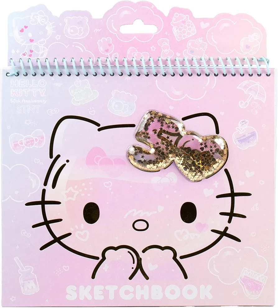 Hello Kitty 50th Anniversary Sketchbook by STMT, Includes Kawaii Hello Kitty Notebook With 20 Coloring Pages & Prompts, 100 Hello Kitty Stickers, Cute School Supplies, Sanrio Stationery