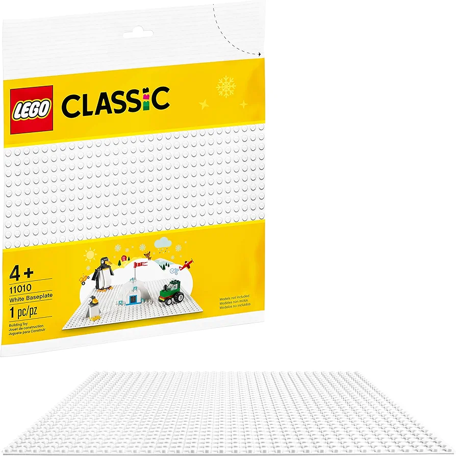 LEGO Classic White Baseplate 11010 Creative Toy for Kids, Great Open-Ended Imaginative Play Builders (1 Piece)