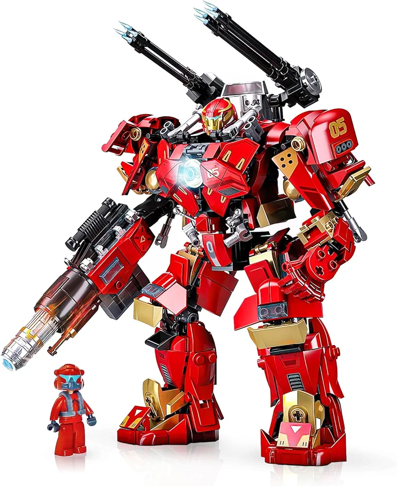 Justice Armored Assault Mech Figures Toy Set, 588PCS Fully Articulated Action Super Hero Building Blocks Robot Model, Great Birthday Gift for Boys, Girls, Grandchildren and Kids Ages 8+