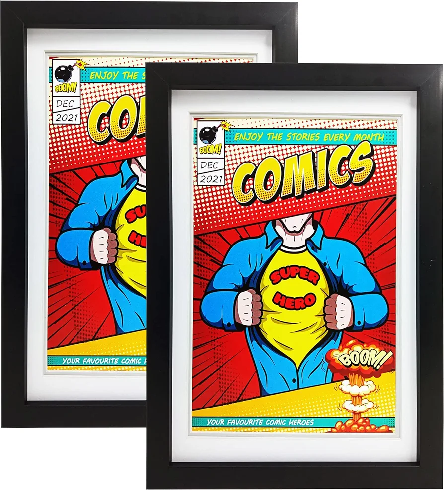 Comic Book Frame with Real Glass,2 Pack,UV Protection, Fits Current Comics up to 6 3/4" x 10 1/4", Fits with Comic Book Bags and Sleeves,Wall or Tabletop Display