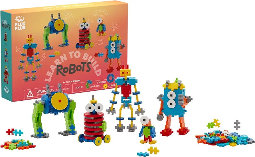 PLUS PLUS - Learn to Build - Robots - 275 Pieces - Construction Building Stem / Steam Toy, Interlocking Mini Puzzle Blocks for Kids