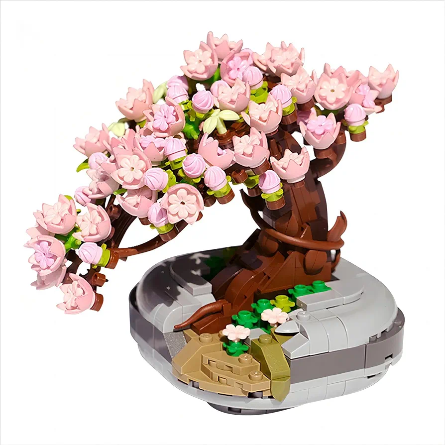 Mini Bricks Sakura Tree Model, Flower Building Blocks Toy Cherry Blossom Mini Particle Flower Botanical Collection, Sakura Bonsai Tree Toys for Adult Kid Girls(426 PCS)