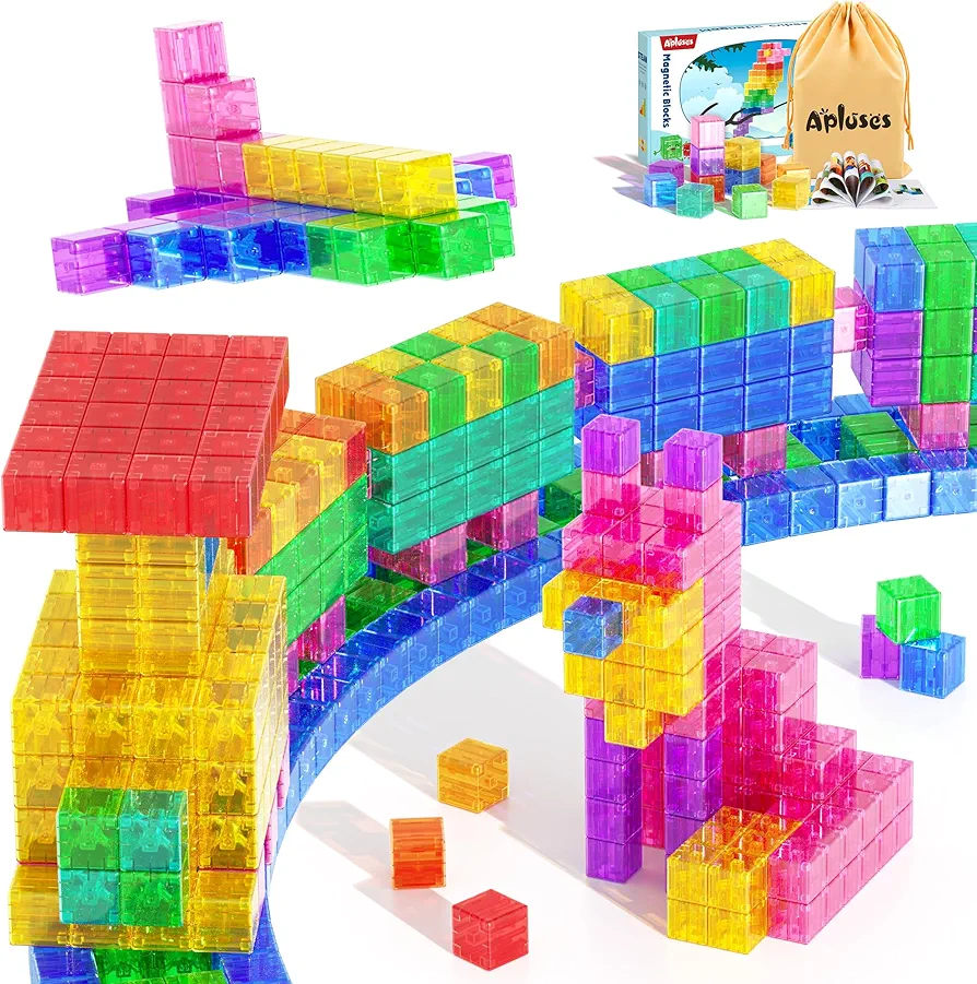 45PCS Magnetic Blocks - Transparent Magnetic Cubes, Toddler Boy Toys, Magnetic Building Blocks, Sensory Autism Toys for kids ages 3+, Preschool Magnet Toys for 3-5 Year Old Boys and Girls