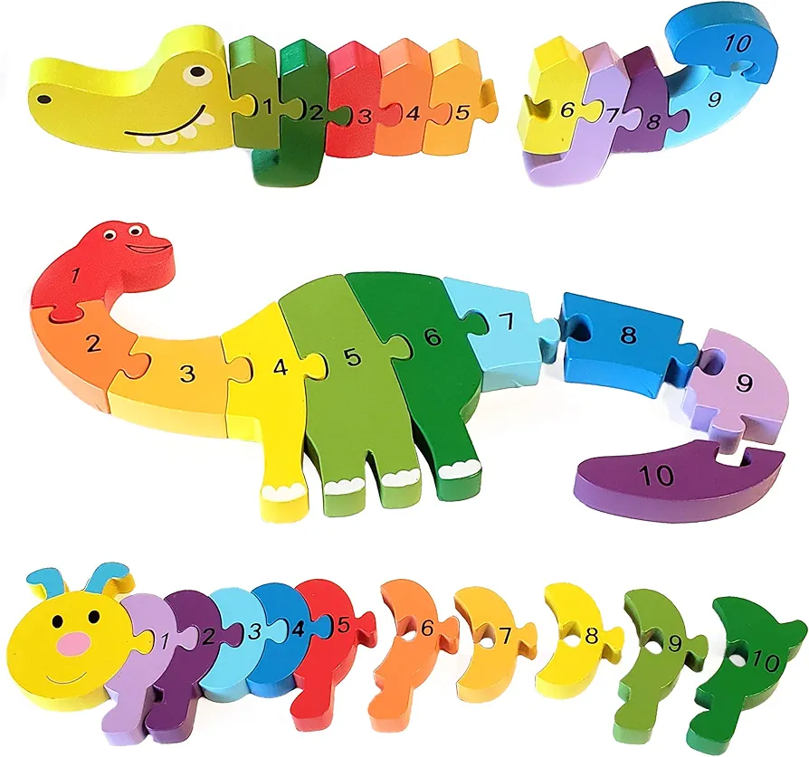 Animal Wooden Puzzles for Toddlers - Colors and Counting Building Toys and Toddler Games | Montessori Toys Wood Blocks with Storage Box and Learning Activities eBook - 3 Piece