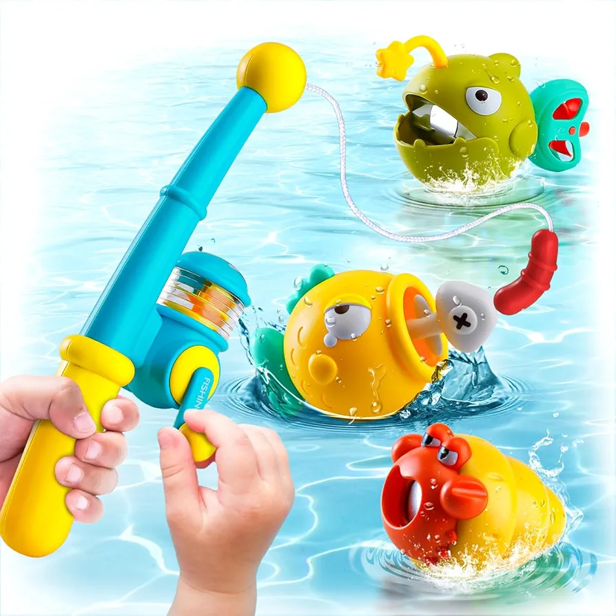 SEPHIX Bath Toys for Kids Ages 1-3, 4pc Set Magnetic Fishing Game