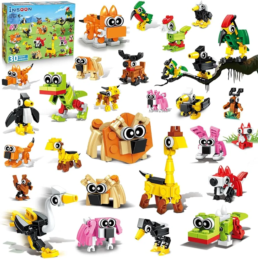 30 Pack Party Favors for Kids Building Toy, 750 PCS Animals Building Block Set for Goodie Bag Stuffers, Classroom Student Prizes Christmas Easter Birthday Gift for Boys Girls Ages 6-12+