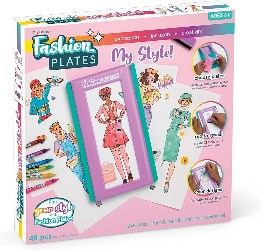 Fashion Plates — My Style — Drawing Kit with Mix-and-Match Design Plates — Make 100s of Modern Fashion Designs — Art Activity — for Kids Ages 6 and Up