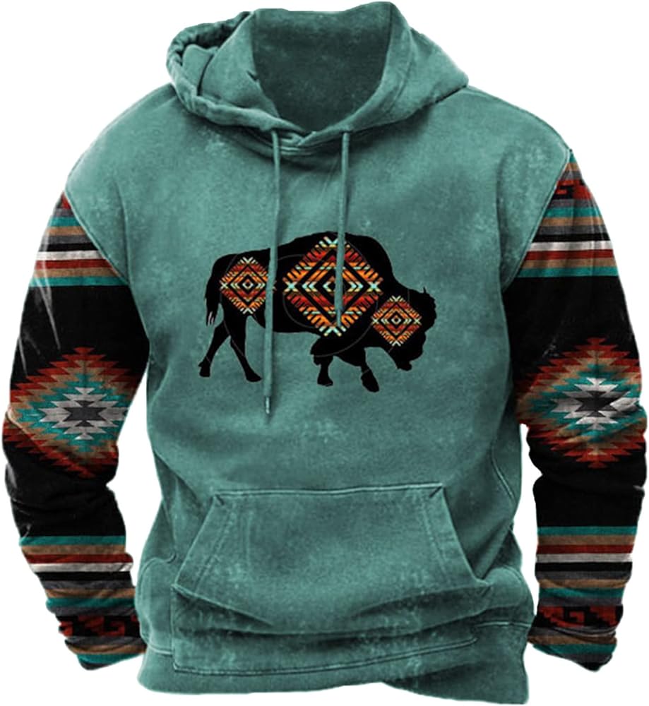 Men's Fashion Hoodies -Tribal Ethnic Aztec Printed Long Sleeve Pullover Sweatshirt - Vintage Graphic Hooded Tops