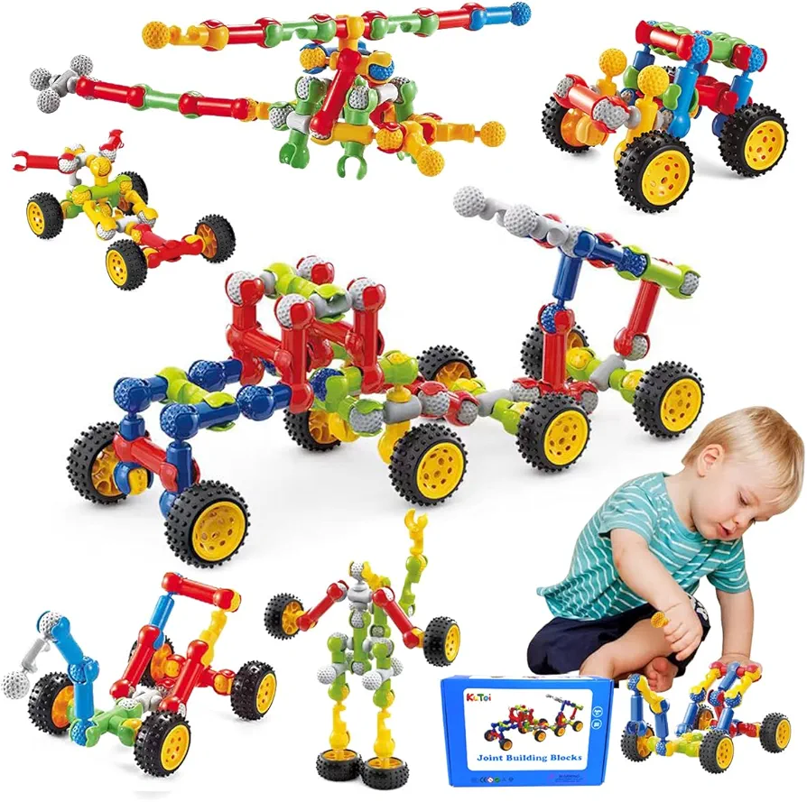 Kids 167pc Joint Building Blocks - Large Toy Set with 8 Wheels, Durable Plastic to Promote Creativity, STEM Birthday Gift for Ages 3-12