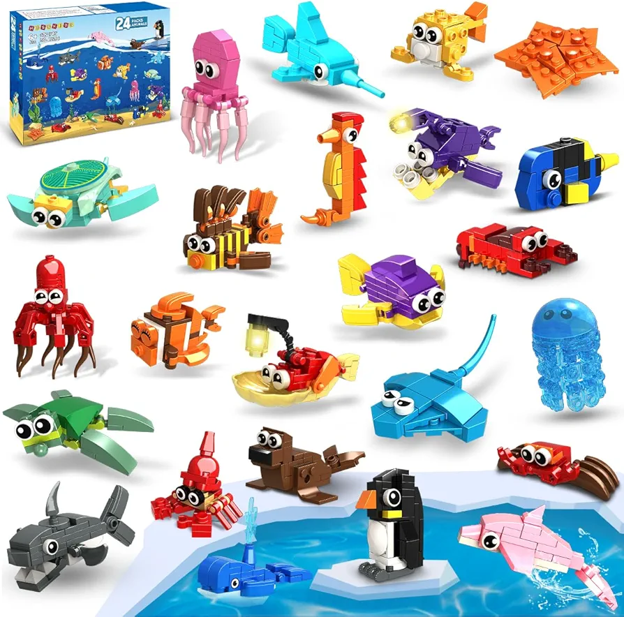 HOGOKIDS 24 Pack Party Favors for Kids Building Set - 629PCS Marine Animals Building Blocks Toy for Goodie Bag Stuffers Classroom Prizes, Valentines Day Easter Birthday Gift for Boys Girls Ages 6-12