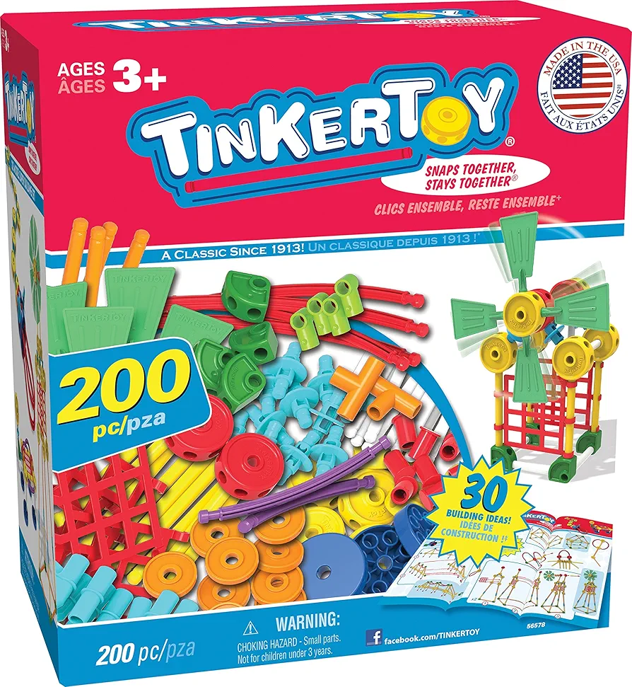 TINKERTOY 30 Model 200 Piece Super Building Set - Preschool Learning Educational Toy for Girls and Boys 3+ (Amazon Exclusive)