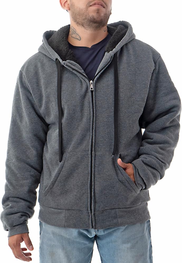 Jvini Men's Ultra Soft Sherpa Lined Hoodie - Full Zip Fleece Lining Heavy Duty Sweatshirts