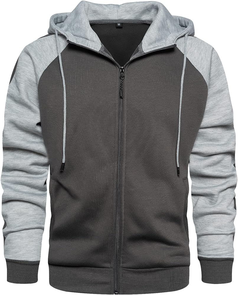 MANTORS Mens Fleece Jackets Contrast Hoodies Lightweight Sweatshirt Color Block Jacket Coats