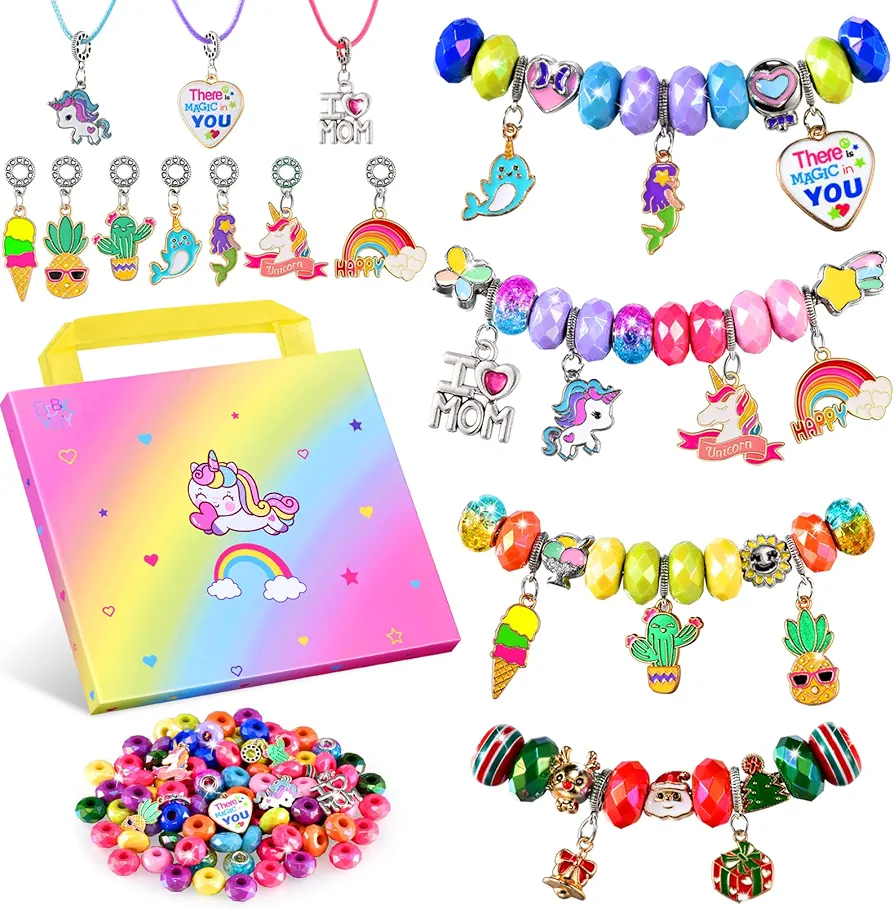 BDBKYWY Girls Charm Bracelet Making Kit - Kids Unicorn Jewelry Supplies Make Set DIY Art Craft Set Birthday Gifts for 3 4 5 6 7 8 Year Old Girl Toys Age 6-8