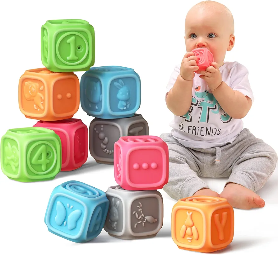 TUMAMA Baby Blocks,Soft Baby Building Blocks for Toddlers,Chewing Toys Educational Baby Bath Toys Play with Numbers, Shapes, Animals,Letters for 0-3 Years