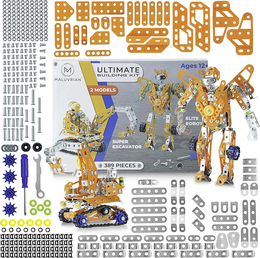 Erector Set for Boys & Girls Metal Model Kits for Adults Teens and Advanced Kids Stem Toys Build A Robot or an Excavator Educational Toys Engineering Toys Building Kit | 389 pcs