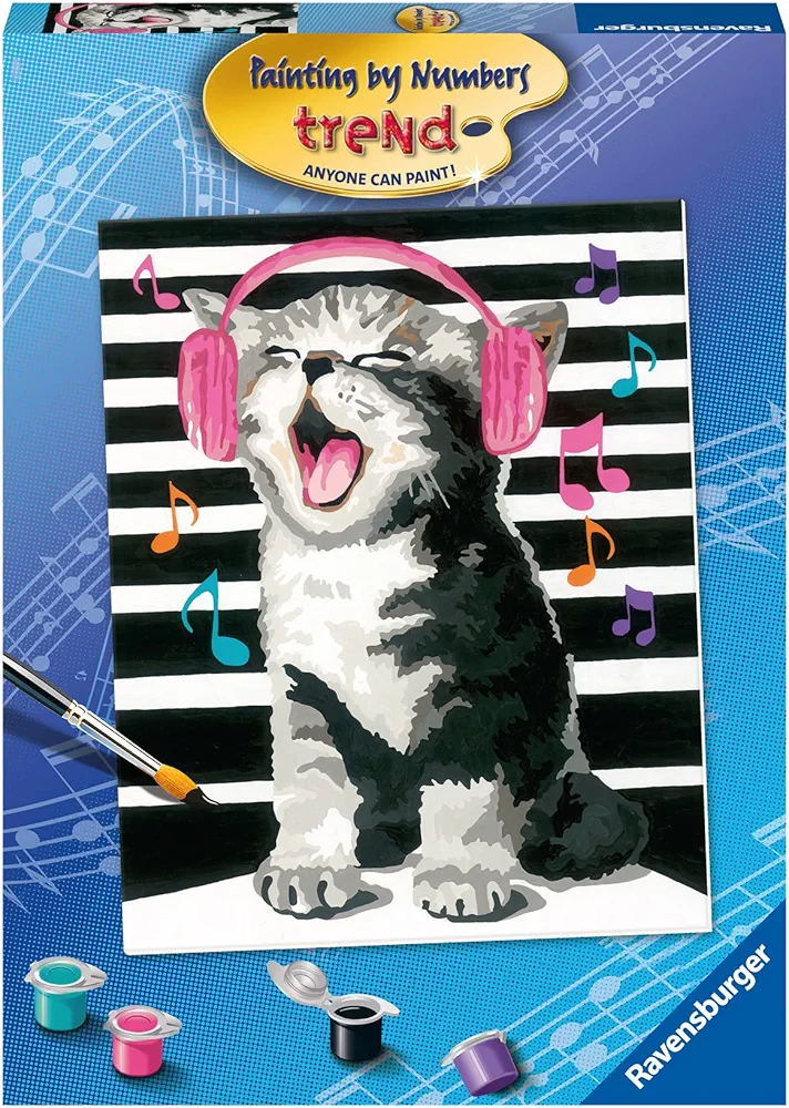 Ravensburger Singing Kitten Paint by Numbers Kit for Children - Painting Arts and Crafts for Kids Age 12 Years Up