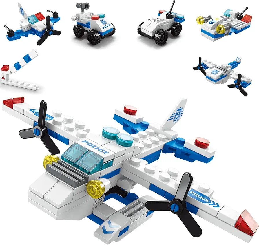 6 in 1Police Special Operations Rescue Series Building Blocks Toys for 4+ Years Boys Kids Gift Idea Airborne Police Aircraft Toys 137Pcs-Compatible with Other Building Block Toys