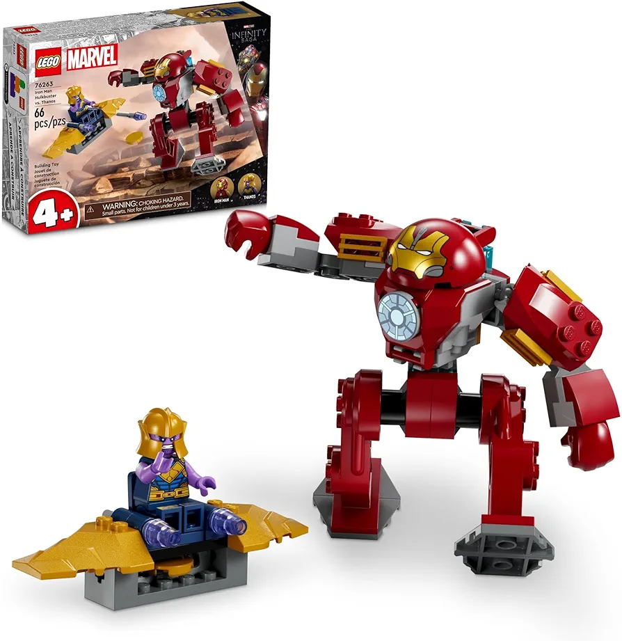 LEGO Marvel Iron Man Hulkbuster vs. Thanos 76263 Building Toy Set with Thanos and Iron Man Figures, Hulkbuster Toy with Posable Mech for Super Hero Battle Action, Fun Marvel Toy for Kids Ages 4 and Up