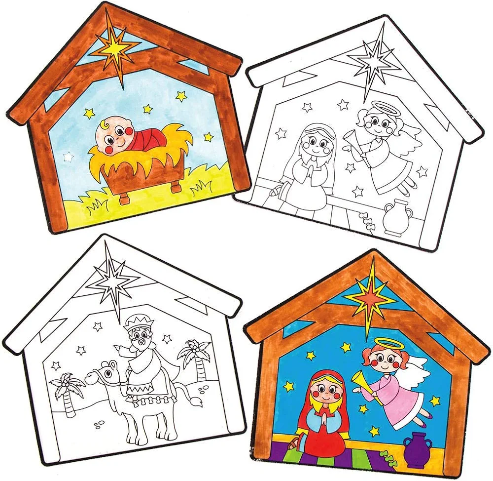 Baker Ross AX571 Nativity Window Decorations - Pack of 12, Unisex Hanging Decoration, Perfect for Kids Arts & Crafts Projects, Ideal for Sunday School Tasks, Craft Groups Activities and Home Crafting