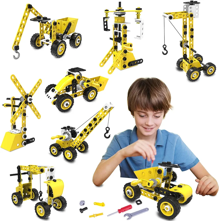 STEM Building Toys for 6+ Years Old Boys and Girls - 8in1 Construction Engineering Building Toy Erector Set for Kids 6 7 8 9 10 Years Old - Educational STEM Toy for Boys Age 8-12 - Fun Birthday Gift