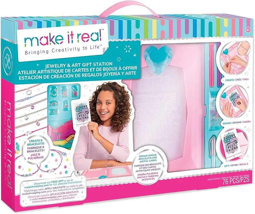 Make It Real: DIY Jewelry & Art Gift Station - Create 8 Bracelets & Cards, 76 Piece Kit, Calligraphy & Watercolor Designs Made Easy, Tweens & Girls, Art & Crafts, All-in-One Kit, Kids Ages 8+