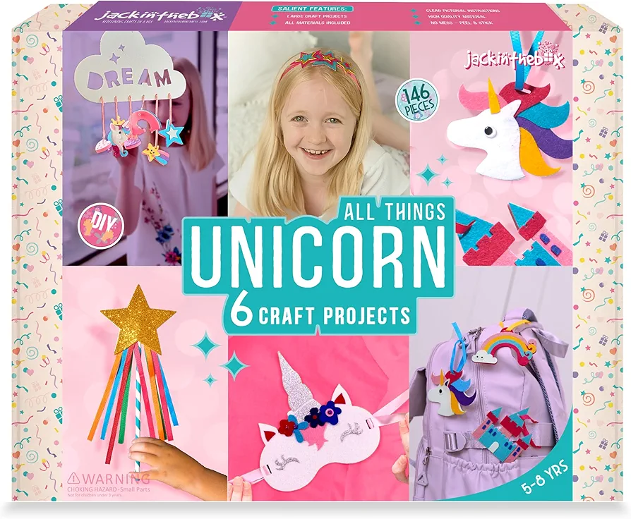 jackinthebox Unicorn Crafts for Kids Ages 5-8, 6-in-1 Unicorn Gifts for Girls, Unicorn Craft Kit, Unicorn Toys, Unicorn Arts and Crafts for Girls Aged 5 6 7 8 Years