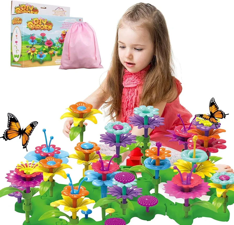 Girls Toys Flower Garden Building Toys for 3 4 5 6 Years Old Girls and Boys Toddlers Kids Gifts for 3+ Years Old Birthday Christmas Building Block Toys for Indoor &Outdoor Education Stem Toys-98PCS