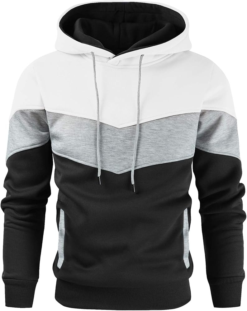 Gesean Men's Novelty Color Block Pullover Fleece Hoodie Long Sleeve Casual Sweatshirt with Pocket