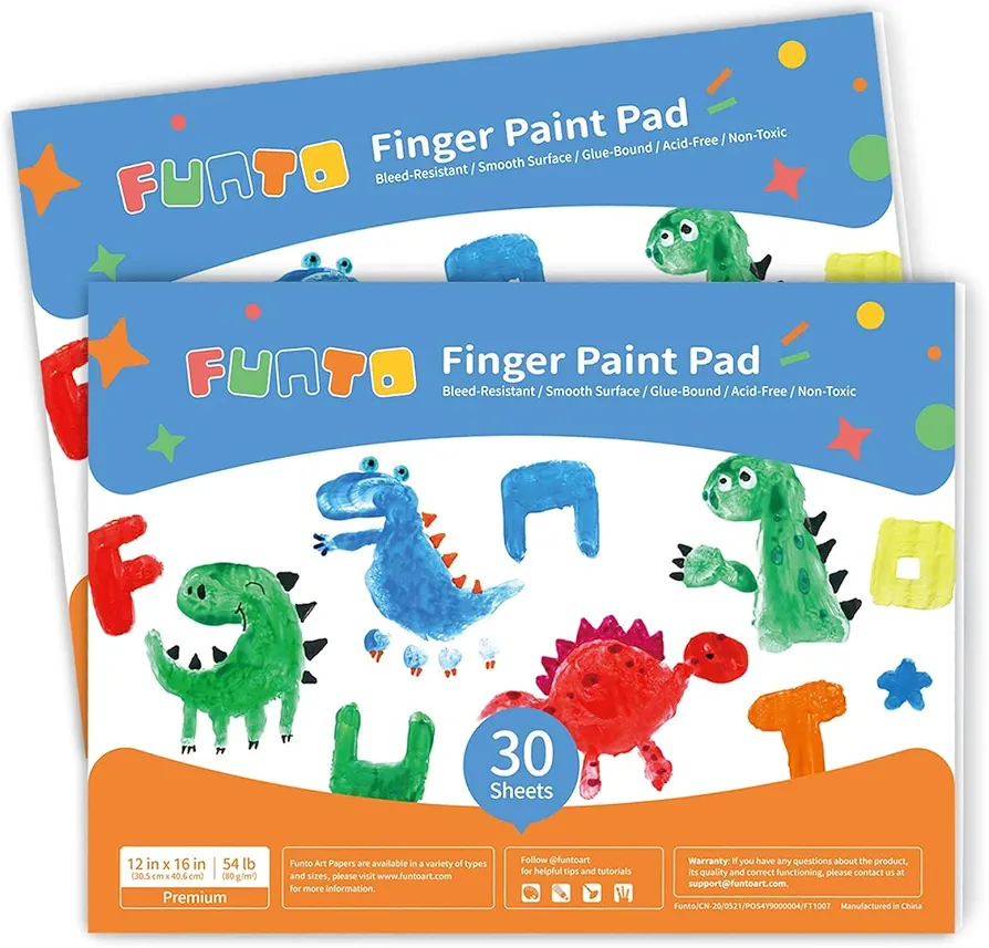 Funto Finger Paint Pad for Kids, 60 Sheets Total, 12" x16'', 2-Pack, Toddler Painting Supplies, Tempera Paint Pad for Kids, Art Paper for Finger Painting, Drawing & Art Supplies