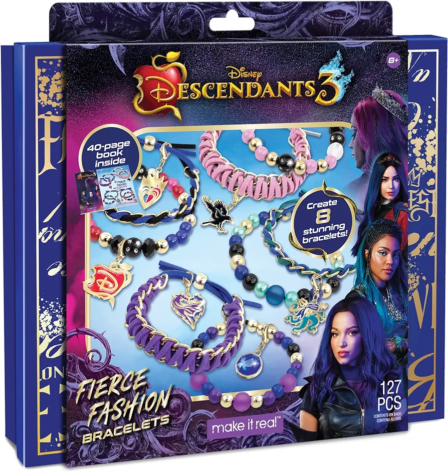 Make It Real - Disney Descendants 3 Fierce Fashion Jewelry - DIY Bead and Charm Bracelet Making Kit - includes Jewelry Making Supplies, Beads, Charms & Descendants Book