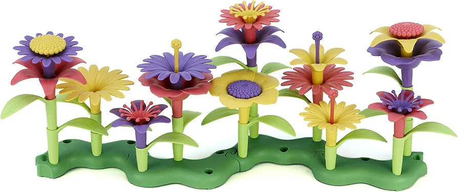 Green Toys Build-a-Bouquet, 4C - 44 Piece Pretend Play, Motor Skills, Building and Stacking Kids Toy Set. No BPA, phthatates, PVC. Dishwasher Safe, Recycled Plastic, Made in USA.