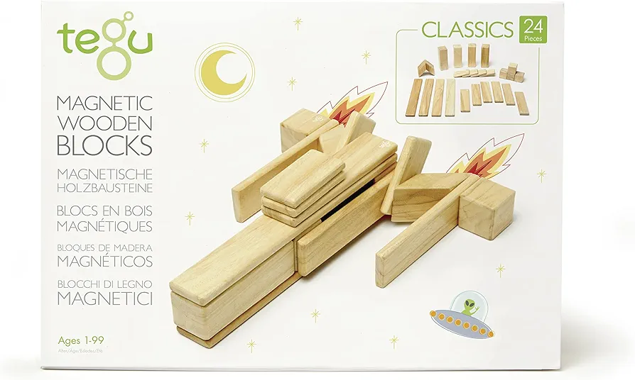 24 Piece Tegu Magnetic Wooden Block Set, Natural, 1-99 years old