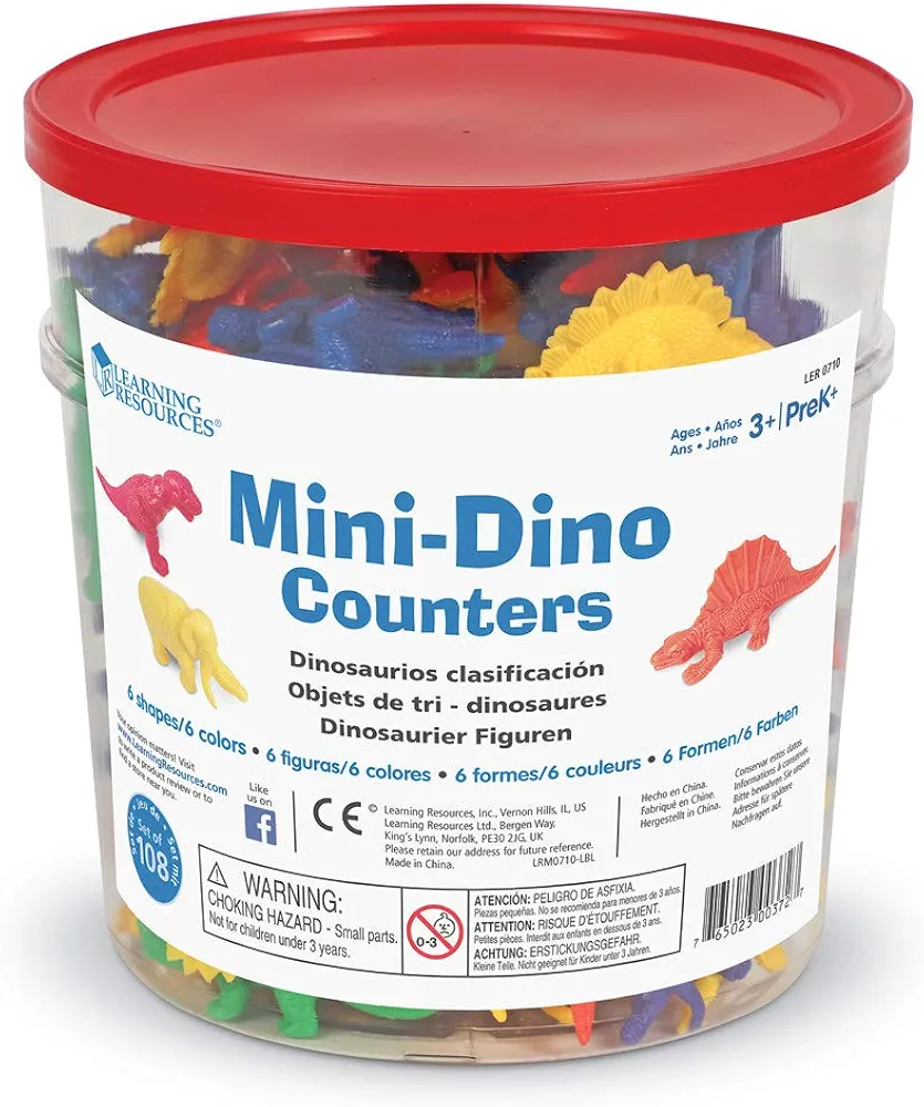 Learning Resources Mini-Dino Counters - 108 Pieces, Ages 3+ Toddler Learning Toys, Dinosaurs for Toddlers, Dinosaurs Action Figure Toys, Kids' Play Dinosaur and Prehistoric Creature Figures