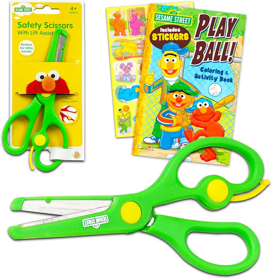 Child-Safe Scissors Set for Toddlers and Preschoolers - Bundle with Sesame Street Safety Scissors and Sesame Street Coloring Book (Sesame Street School Supplies)