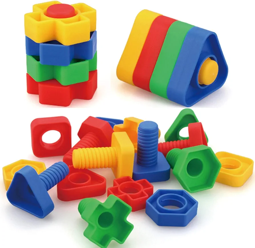 Jumbo Nuts and Bolts Toys 52Psc for Toddlers Preschoolers Kids, STEM Educational Montessori Building Construction Screw Matching Activities for 3,4,5 Year Old Boy and Girl.