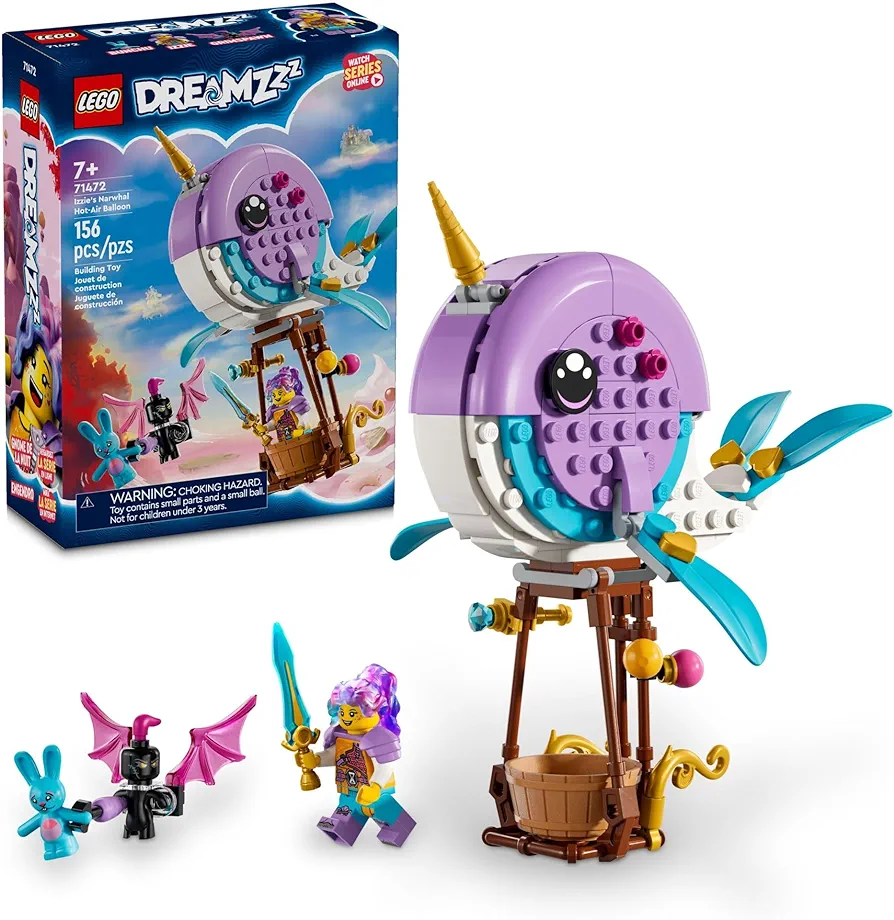 LEGO DREAMZzz Izzie's Narwhal Hot-Air Balloon Deep-Sea Animal Toy, Save Bunchu from a Grimspawn, Transforming Whale Figure for Kids, Bunny Toy for Boys and Girls 7 Years Old and Up, 71472