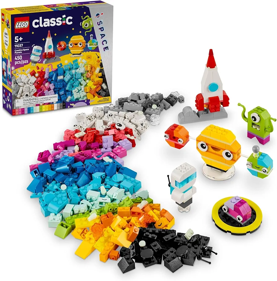 LEGO Classic Creative Space Planets Buildable Solar System, Creative Toy Building Set with Alien, Rocket Ship Toy and Glow in The Dark Bricks, Gift for Kids, Boys and Girls Ages 5 and Up, 11037