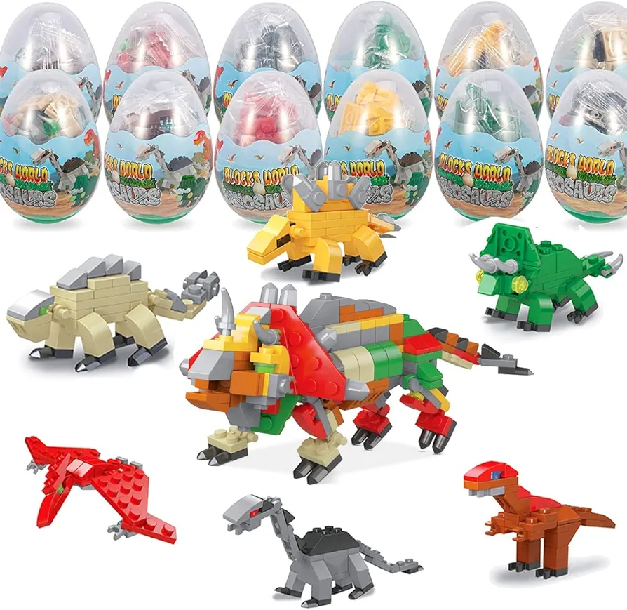 Mini Building Block Sets, 12PCS Dinosaur Toys Building Blocks, 6 in 1 STEM Toys Eggs Building Sets, Party Favors for Kids Goodie Bags Prizes/Birthday Gifts