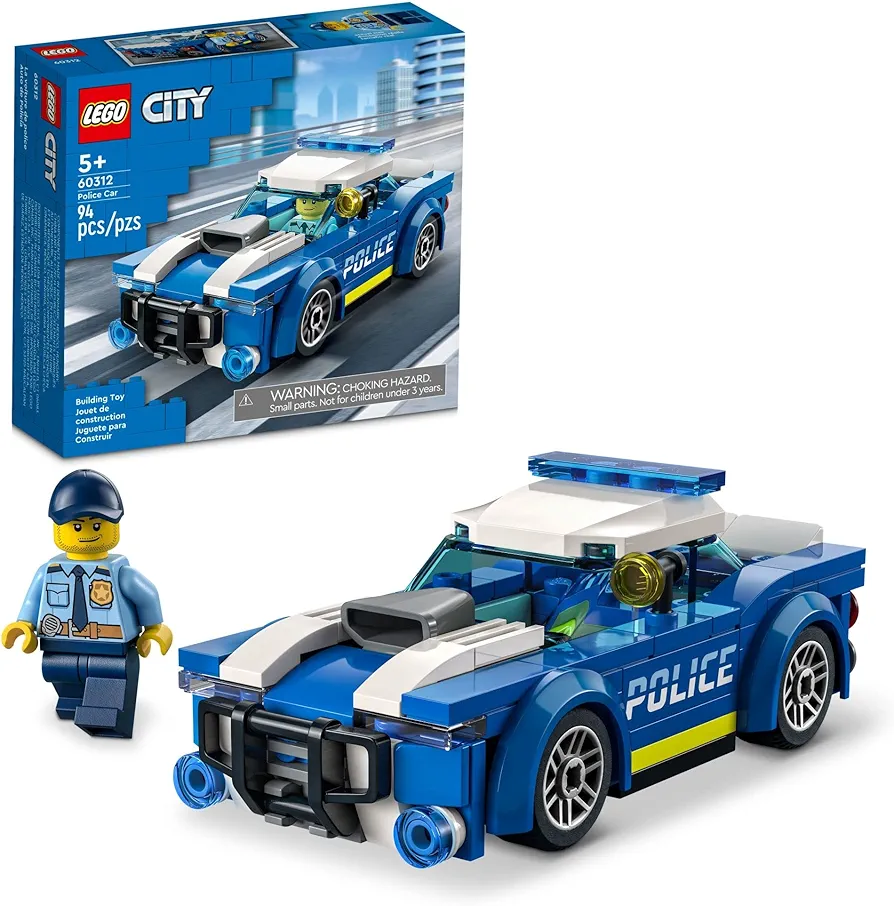 LEGO City Police Car Toy 60312 for Kids 5 plus Years Old with Officer Minifigure, Small Gift Idea, Adventures Series, Car Chase Building Set