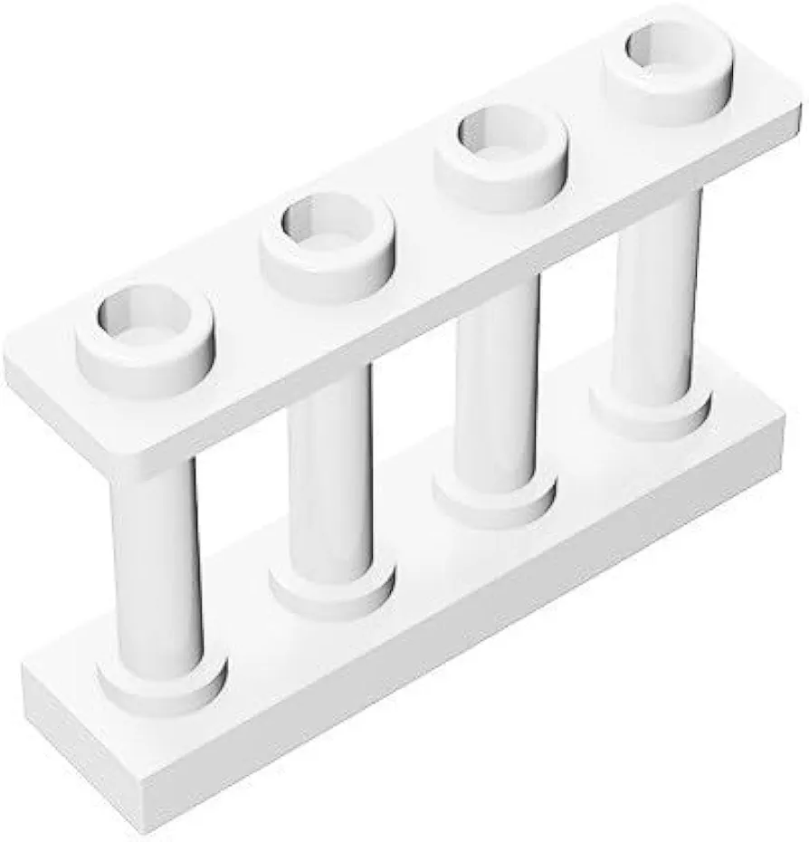 Classic White Fence Bulk, Fence Spindled 1x4x2 (4 Top Studs) 50 Piece, Compatible with Lego Parts and Pieces(Color: White)